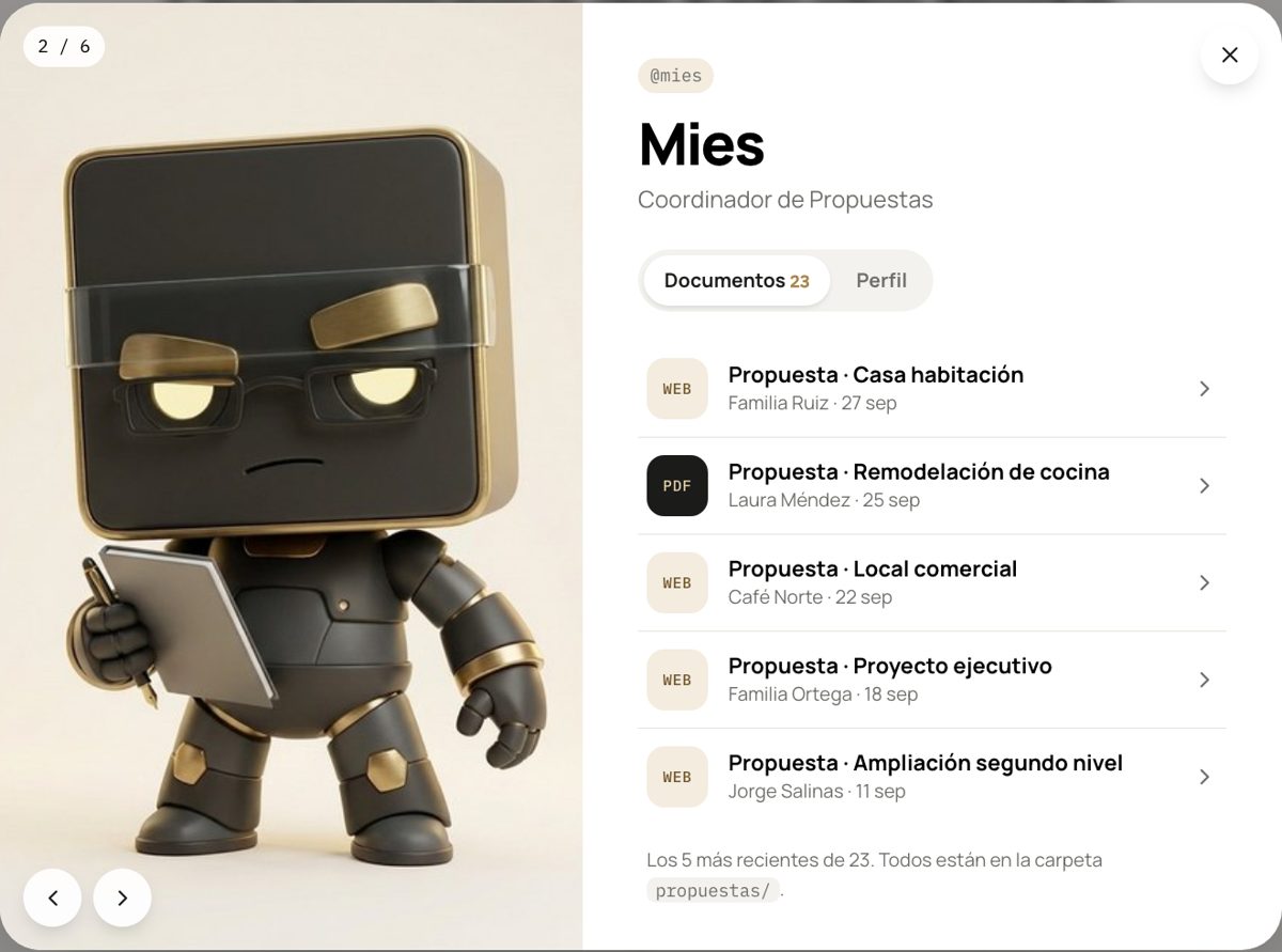 Perfil de Mies con sus últimas propuestas