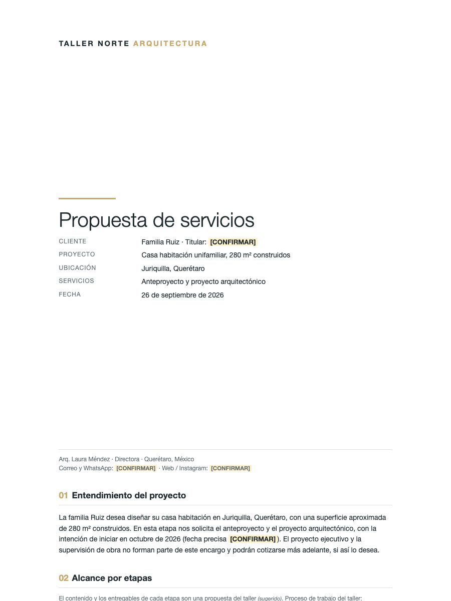 Propuesta de honorarios de Mies